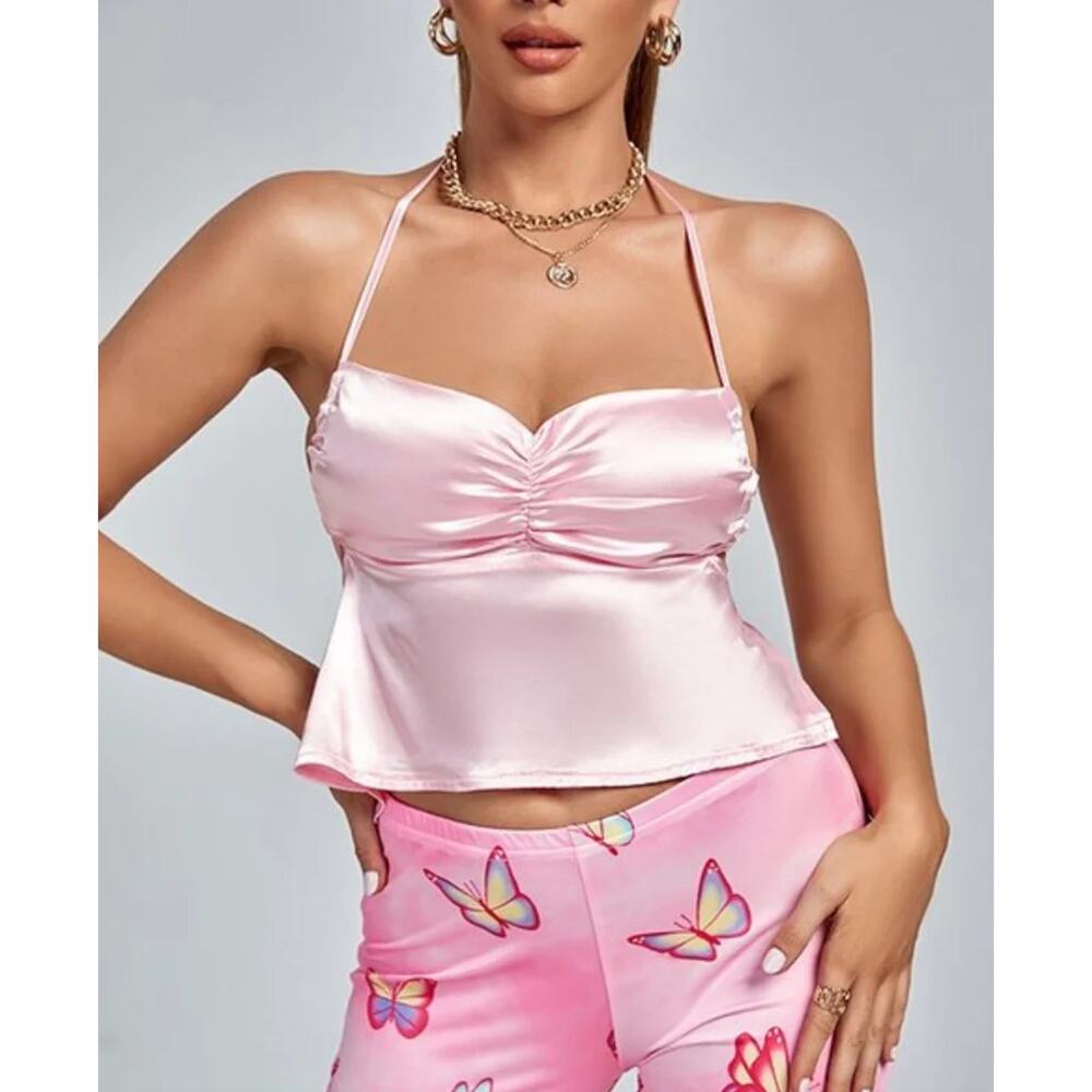 I Am Deliah Stella Satin Top Pink Women’s Size S